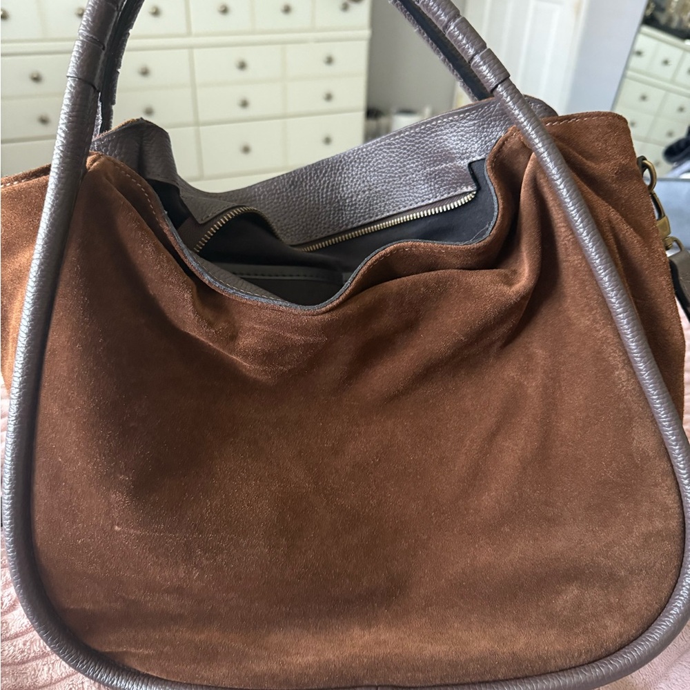 Elegant Brown Suede Real Leather Women's Bag